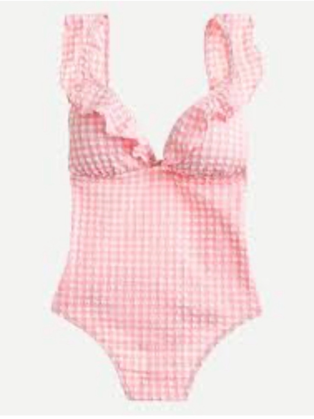 J. Crew seersucker ruffle Pink Gingham One-Piece Swimsuit with Ruffle Straps